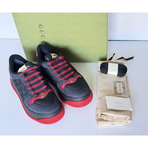 Gucci GG Double Screener Black/Red Sneakers 12 US (11.5 Gucci) 750048 IT NIB